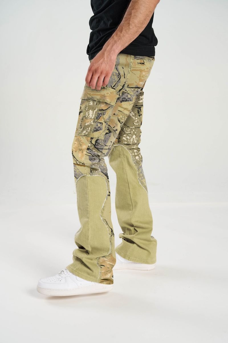 Pop'n Crawler YSM CAMO KAMO ツリジャンキー Taker 'Camo Cut Sew' Cargo Stack Denim (Gray Camo) T4055