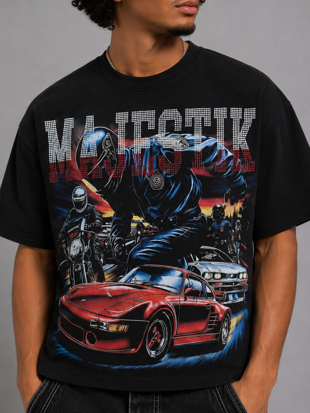Majestik 'Speed Chase' Cropped T-Shirt In Black | Fresh N Fitted
