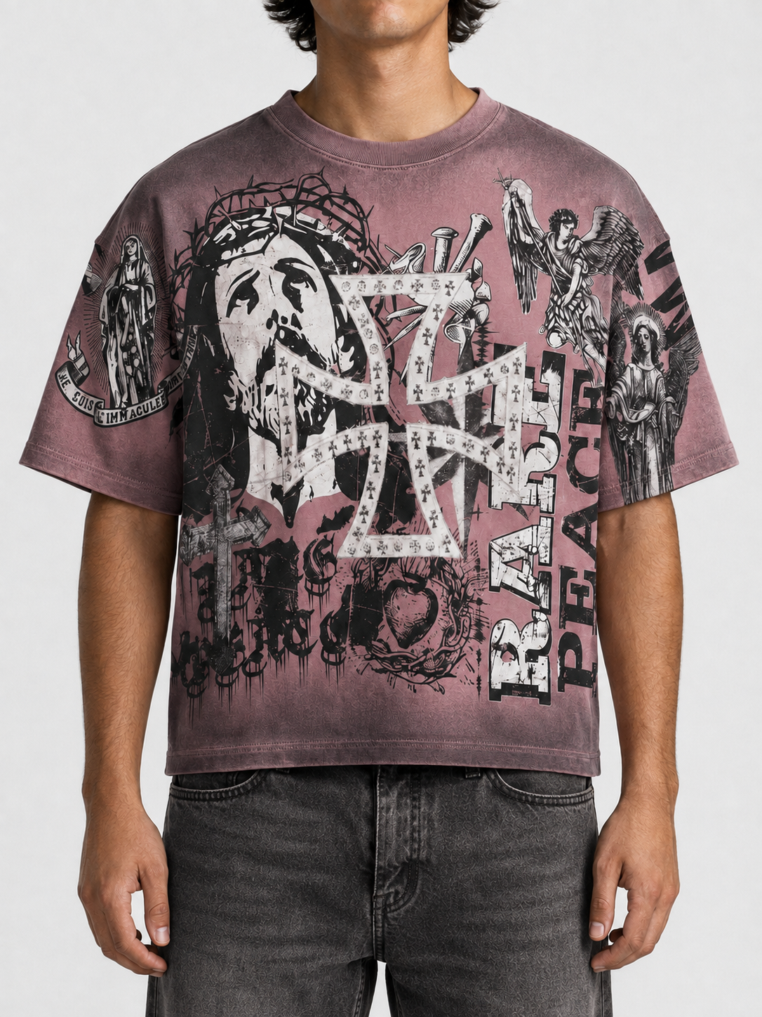 Rare Peace 'Mad World' Oversized Cropped T-Shirt In Dust Pink