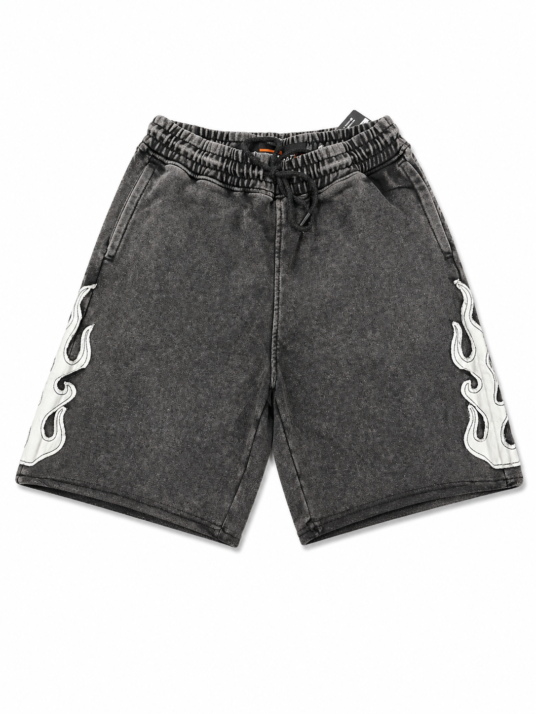 Copper Rivet Men's Flame French Terry Acid Wash Shorts In Black 511036