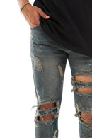 KDNK Destroyed Knee Ankle Zip Denim (Steel Blue) KND4344 - FRESH N FITTED