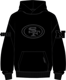 Black hoodie with San Francisco 49ers logo on a white background