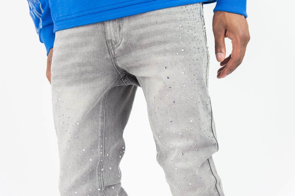 roar デニム Roar Denim 'Rhinestone' Stacked Flare Denim In Grey
