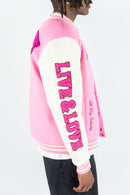 Rebel Minds 'Live And Love' Melton Varsity Jacket (Pink) 152-560 - FRESH N FITTED