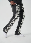 Spark 'No Risk No Reward' Fleece Stacked Sweatpants (Black/White) S5301 - FRESH N FITTED