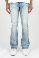 Light Sand Blue flared jeans with distress. By Fresh N Fitted.