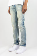 Lt Sand Blue slim straight fit jeans with distress. By Fresh N Fitted.