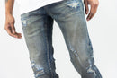 Dark Vintage slim straight jeans with distress. By Fresh N Fitted.