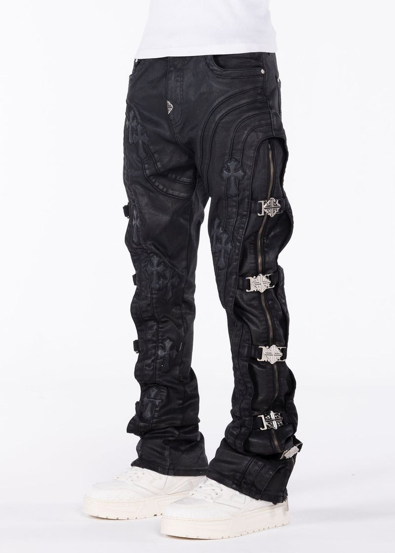 Guapi 'Black Cross Buckle' Stacked Premium Denim