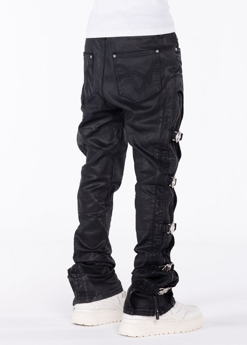 Guapi stacked denim blackサイズ28 Guapi 'Black Cross Buckle' Stacked Premium Denim | FRESH N FITTED