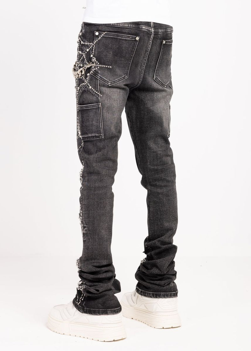 パンツ GUAPI Obsidian Black Skeleton denim Guapi 'Obsidian Black Spider' Stacked Premium Denim