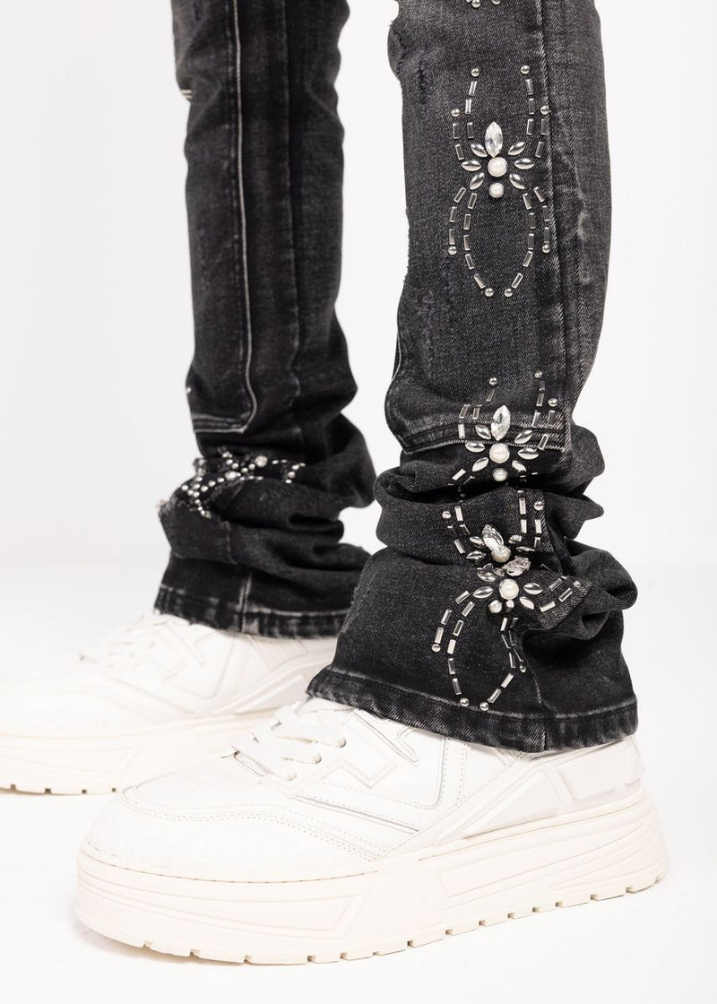 Guapi 'Obsidian Black Spider' Stacked Premium Denim