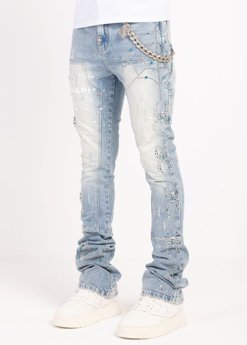 Guapi 'Aqua Blue Spider' Stacked Premium Denim