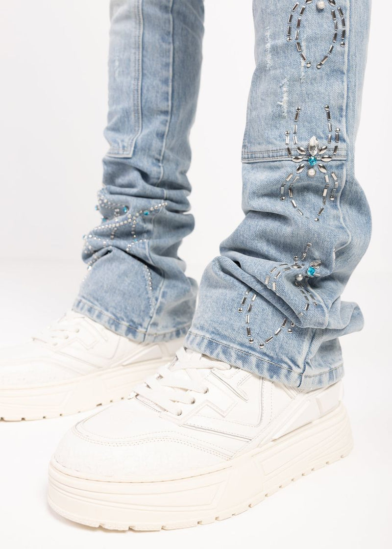 Guapi 'Aqua Blue Spider' Stacked Premium Denim