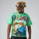 DUAA 'Tropical' Rhinestone T-Shirt in Washed Green