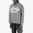 Copper Rivet Holy Saint Fray Applique Long Sleeve Shirt with Stones In Black