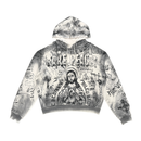 RARE PEACE 'Forever' All Over Print Oversized Pull Over Rhinestone Hoodie in Ecru