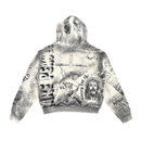 RARE PEACE 'Forever' All Over Print Oversized Pull Over Rhinestone Hoodie in Ecru