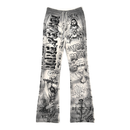 RARE PEACE 'Forever' All Over Print Rhinestone Flared Sweatpants in Ecru