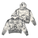 RARE PEACE 'Forever' All Over Print Oversized Pull Over Rhinestone Hoodie in Ecru