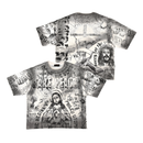 RARE PEACE 'Forever' All Over Print Oversized Rhinestone Cropped Tee in Ecru