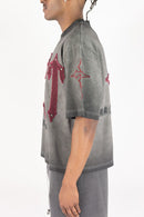 Men’s Rebel Denim 'TRVST' Oversized French Terry T-shirt in Grey
