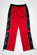 Men's red First Row State Of Mind Cross track pants, athletic fit with logo detail, made for comfortable active wear.
