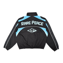 RARE PEACE black nylon zip-up jacket with embossed detailing