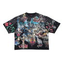 RARE PEACE 'Merica' All Over Print Oversized Rhinestone Cropped Tee in Black