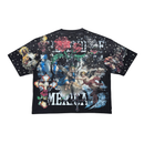 RARE PEACE 'Merica' All Over Print Oversized Rhinestone Cropped Tee in Black