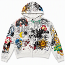 RARE PEACE Graffiti Doodle all-over print oversized zip-up hoodie in ecru