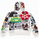 RARE PEACE Graffiti Doodle all-over print oversized zip-up hoodie in ecru