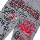 RARE PEACE 'Peace Is Power' All Over Print Flared Sweatpants in Grey