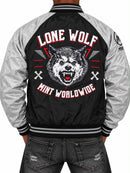 Men's black Mint Lone Wolf zip-up jacket, casual outerwear with front zipper and comfortable fit, suitable for everyday wear.