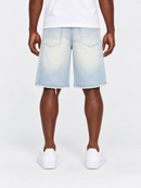 Smoke Rise denim shorts in Lotus Blue with a clean, fitted look, showcasing the stylish design and classic fit.