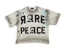 RARE PEACE 'Painted' Oversized Rhinestone Cropped Tee in Light Grey
