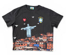 Red Letters "Favelas" Slightly Oversized T-Shirt in Black