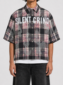 STORM88 SKIDOO Washed Flannel Crop Top Button Down Shirt In Black ST8-004