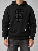 Pro Standard San Francisco Giants Blackout hoodie with drop shoulder design, black color, front logo, and comfortable fit.