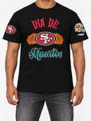 Black Pro Standard San Francisco 49ers Dia De Muertos T-shirt with team logo and festive design, casual football fan apparel