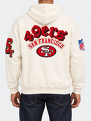 Pro Standard San Francisco 49ers eggshell hoodie with team logo, front pocket, and ribbed cuffs, casual and comfortable apparel.