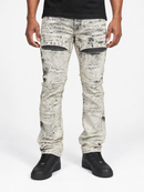 Makobi Bruno gray denim jeans with classic fit and stitching, displayed on a hanger showing the full length and waist details.