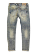 Men's Jordan Craig Geo Storm Collins straight fit denim jeans in Desert Blue, showcasing classic denim fabric and fit.