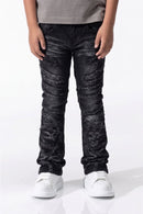 BLACK LIGHT Kids 'Distressed' Flare Fit Denim in Black