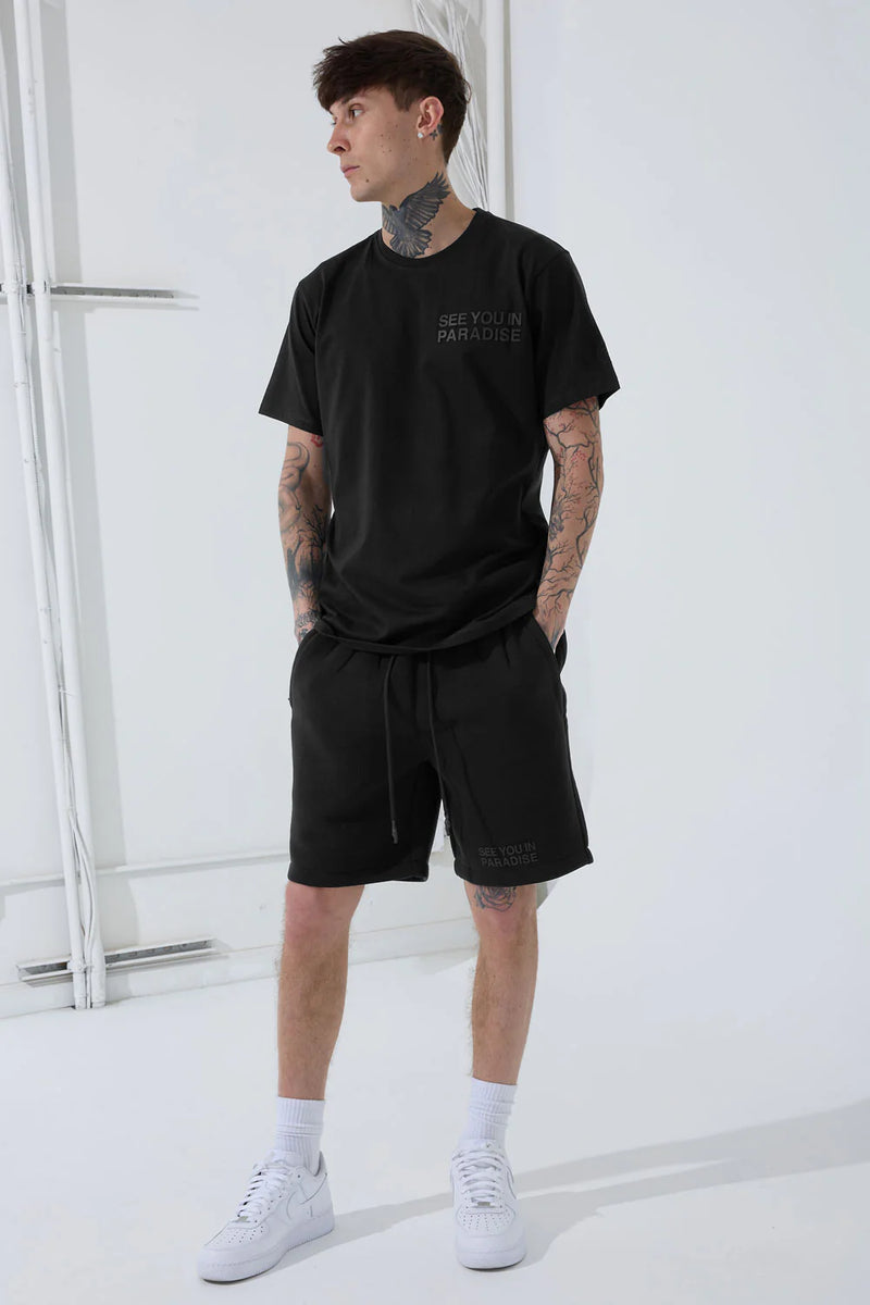 SYIP Block Letter Sweats Shorts In Black 2078S | Fresh N Fitted