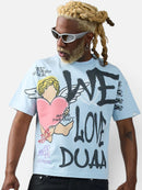 DUAA 'We Love' Rhinestone T-Shirt in Blue