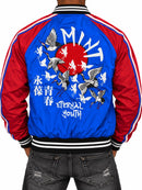 Men's Mint 'Eternal Youth' zip-up jacket in blue, shown with front view, featuring a casual fit and modern style.