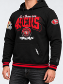 Black Pro Standard San Francisco 49ers hoodie featuring team badge logo on front, casual athletic wear for fans.