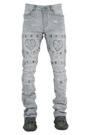 Focus 'Heart Breaker' Distressed Stacked Rhinestone Denim (Grey) 2582C - FRESH N FITTED