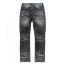 Black distressed jeans on a white background. By Fresh N Fitted